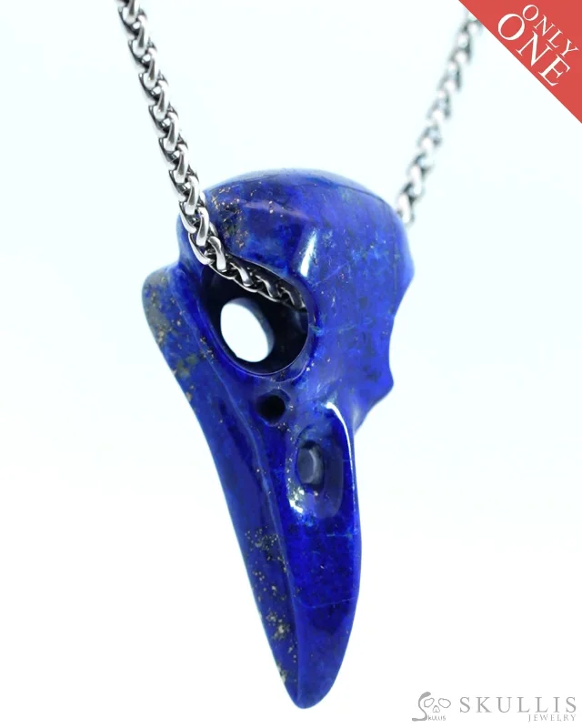 Classic Platinum Wedding Ring-Custom Jewelry Necklace-Gem Raven Skull Pendant Necklace of Lapis Lazuli Crystal Raven Pendant - 9800126