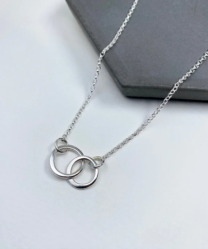 Custom Couple's Birthstone Rings-Personalized Long Necklace-Hepworth Interlinked Circles Necklace