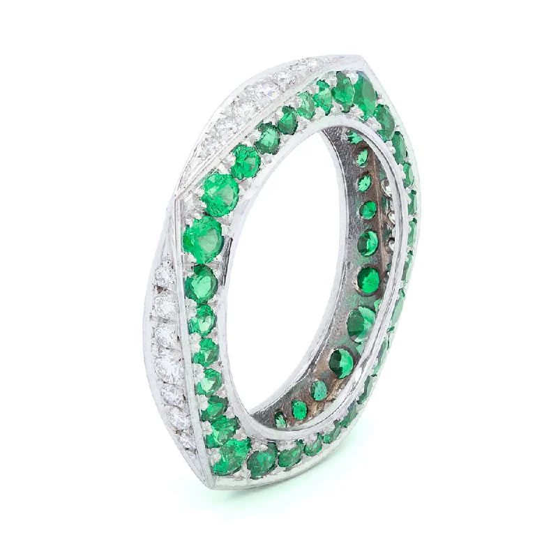 Classic Engagement Ring with Round DiamondTsavorite & Diamond Keshet Ring In White Gold