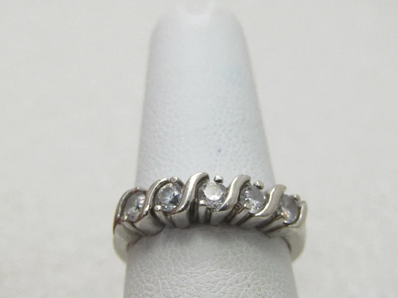 Classic Diamond Wedding Band for MenVintage Sterling Silver CZ Band Ring, Sz. 7, 3.12 gr.