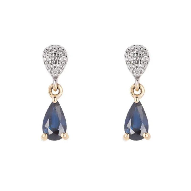 Elegant Crystal Drop Earrings-9ct Yellow Gold Pear-Shaped Sapphire & Diamond Drop Earrings