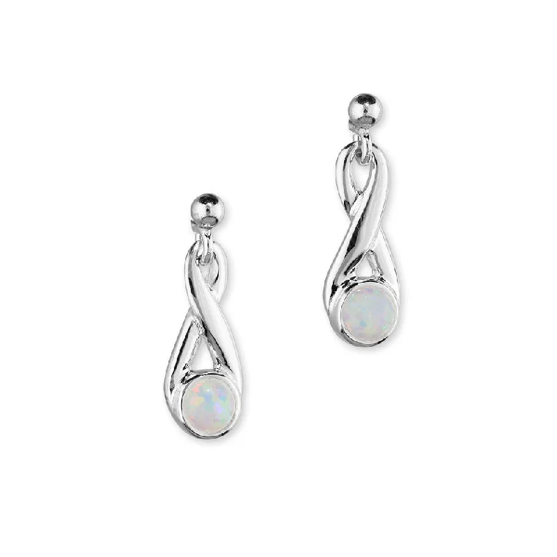 Fashionable Drop Earrings-Simply Stylish Sterling Silver & White Opal Knot Drop Earrings, SE171