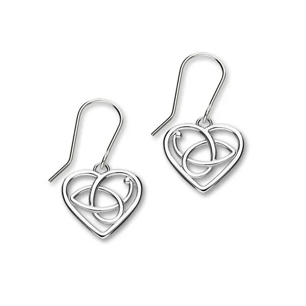 Drop Earrings for Weddings-Celtic Heart Sterling Silver Drop Earrings, E1363