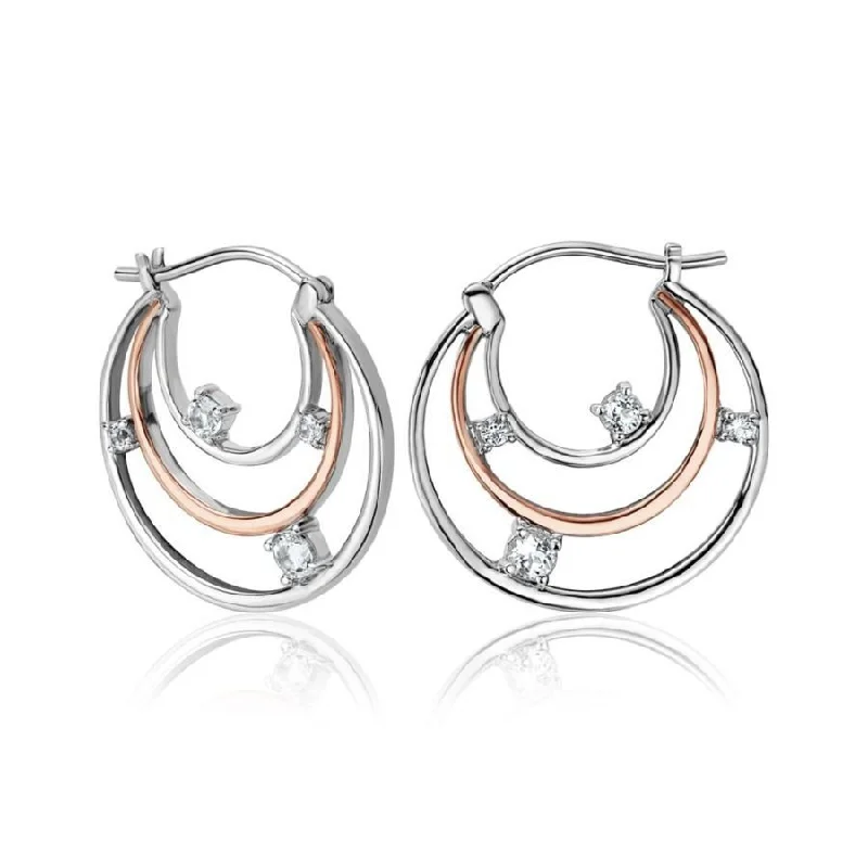 Silver Hoop Earrings for Women-Silver and 9ct Rose Gold Awyr Y Nos Wht Top Hoop Earrings