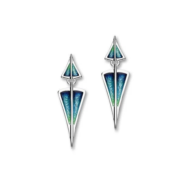 Gemstone Dangle Earrings-Aegean Sterling Silver & Aquamarine Enamel Long Drop Earrings, EE482