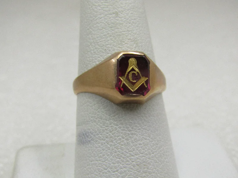 Vintage-Inspired Engagement Ring for WomenVintage 10kt Masonic Created Ruby Ring, Sz. 8