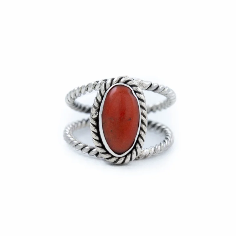 Custom Engagement Ring with Ruby AccentBright Red Coral Ring