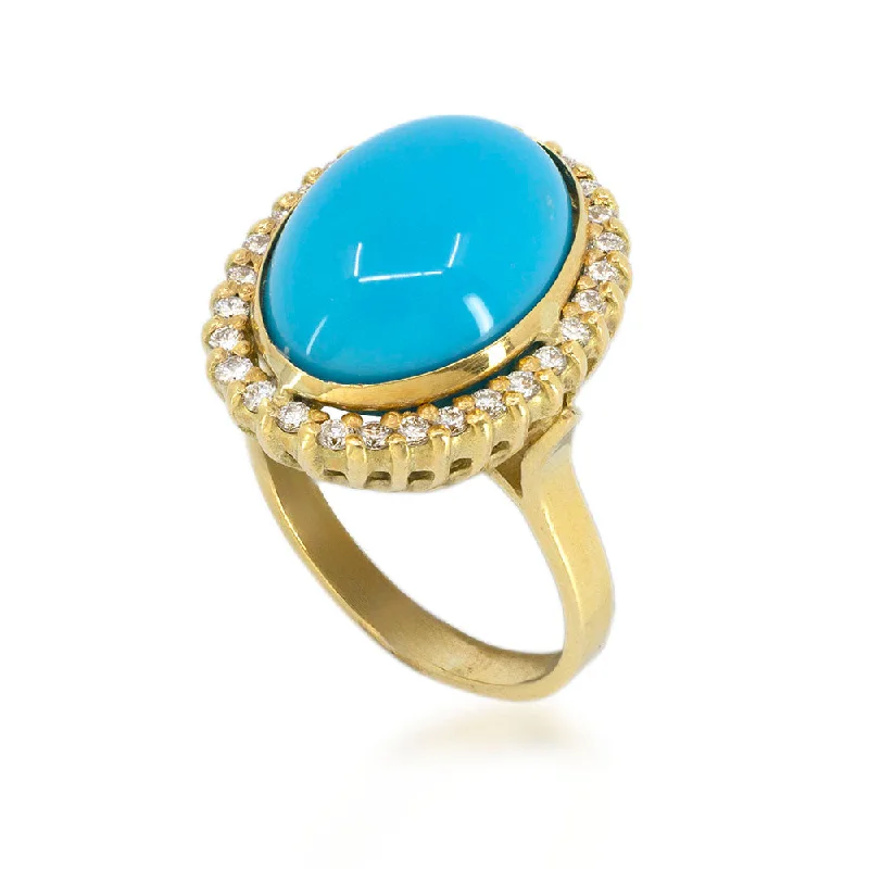 Vintage Engagement Ring with SapphireOval Turquoise Halo Ring with Diamonds