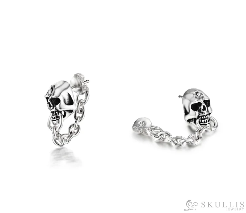 Minimal Drop Earrings-Sterling Silver Skull Earrings