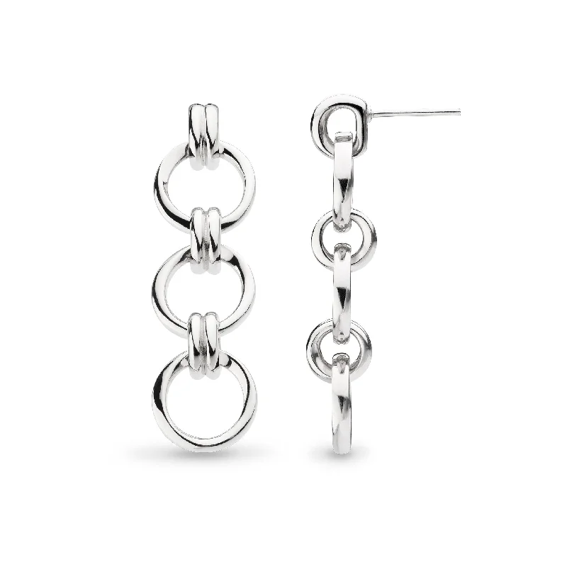 Gold & Pearl Earrings-Silver Bevel Unity Trio Drop Earrings