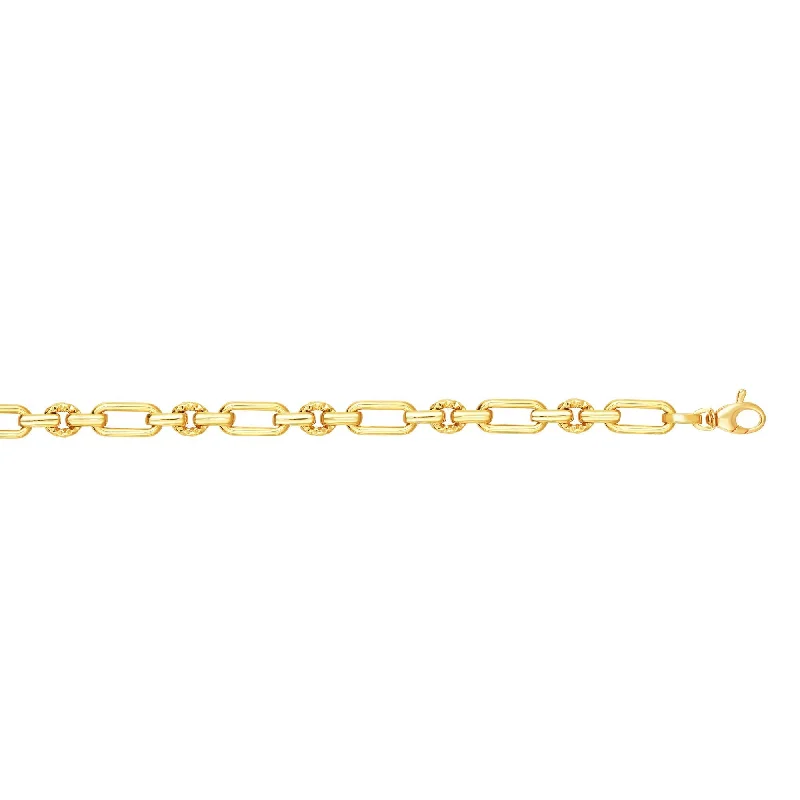 Silver Bracelets For Women-14K Gold Polished & Diamond Cut Elongated Oval Link Chain