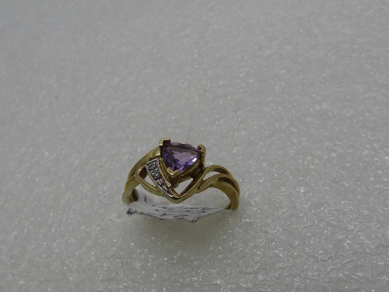 Simple Engagement Ring for Special Occasions10kt Amethyst Diamond Ring, Trilliant Cut, .65 ctw, size 7, 9.70 gr. Open Bypass Band