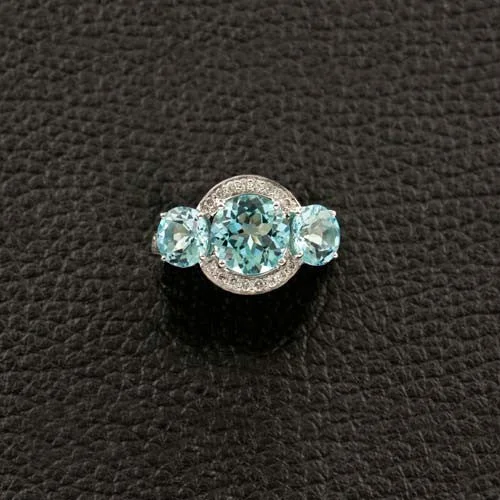 Custom Diamond Engagement Ring for CouplesTriple Blue Topaz & Diamond Ring