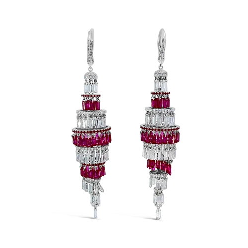 Silver Drop Earrings with Diamonds-Ruby & Diamond Chandelier Earrings