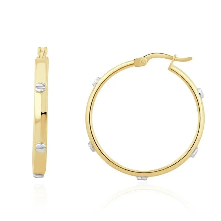 Custom Hoop Drop Earrings-9ct yellow gold hoop earrings with white gold screw