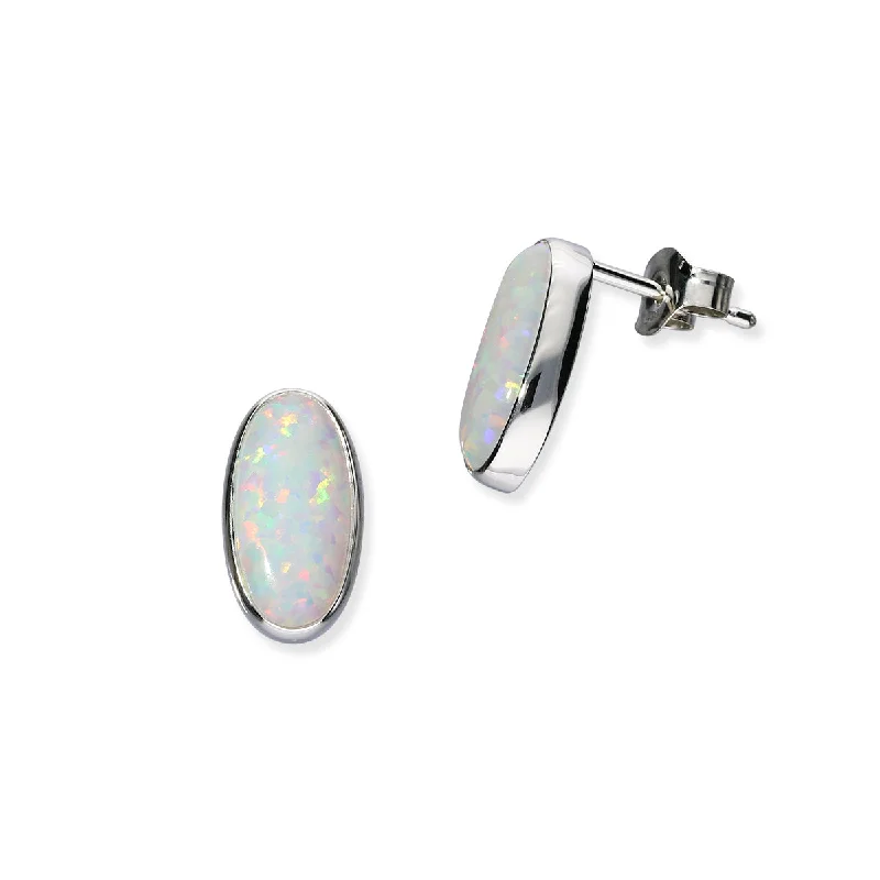 Oval Gem Earrings-Sahara Sunset Silver Earrings SE388 White Opal