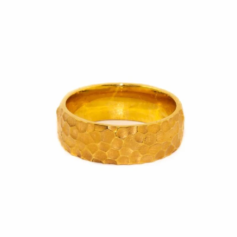 Unique Diamond Ring Set for WomenHammered X Yellow Wedding Band