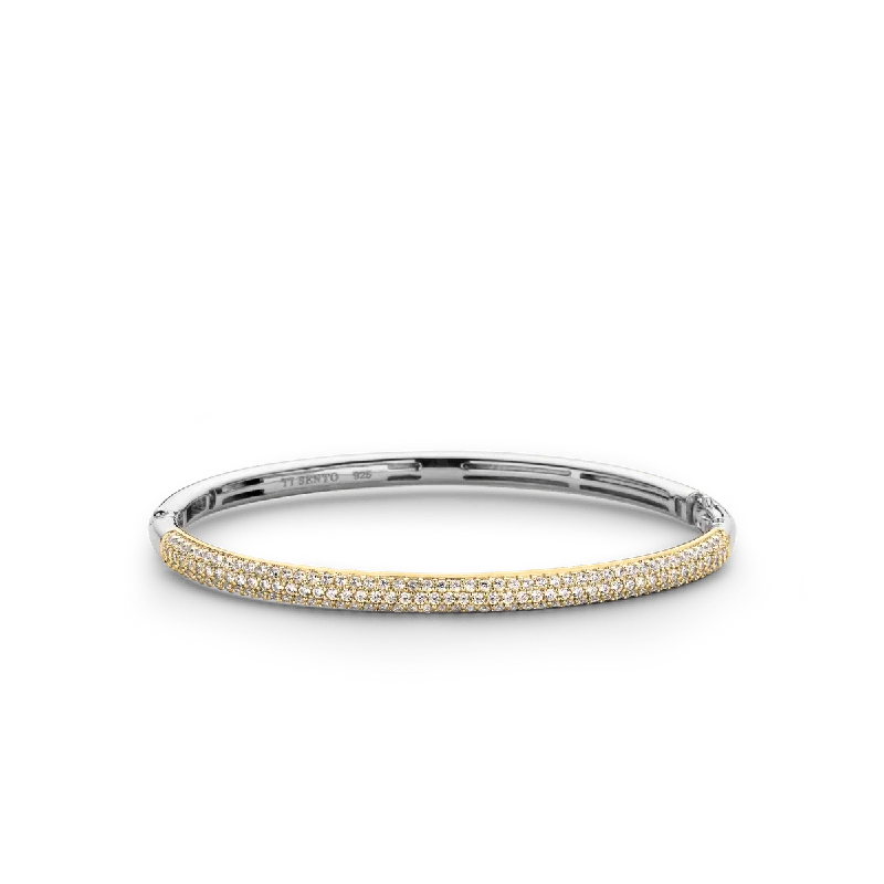 Luxurious Fashion Bangles-Ti Sento 18ct Gold Vermeil Cubic Zirconia Bangle