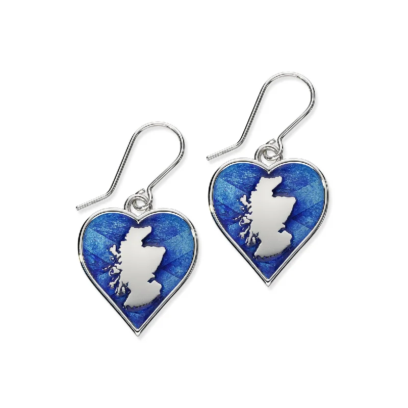 Long Silver Dangle Earrings-Scottish Heart Enamel Drop Earrings EE644