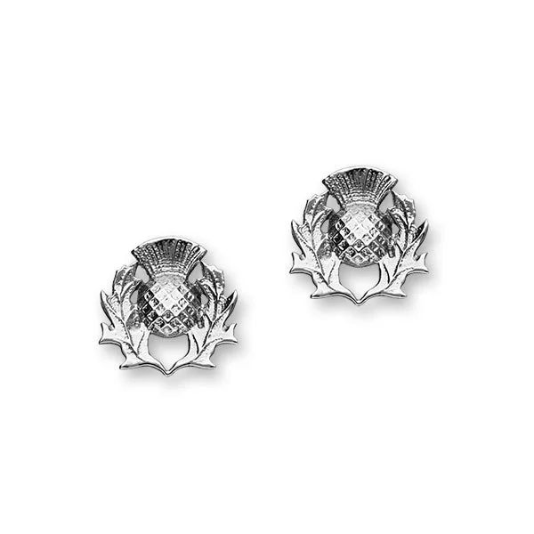 Gold Cluster Drop Earrings-QNIS Sterling Silver Thistle Stud Earrings, E1906