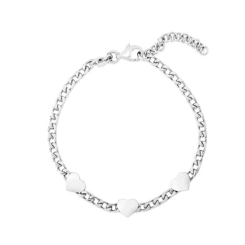 Couple Charm Bracelets-Silver Heart Chain Bracelet