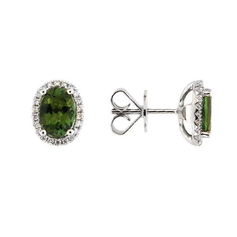 Real Diamond Earrings-18ct white gold green tourmaline and diamond halo cluster claw set stud earrings