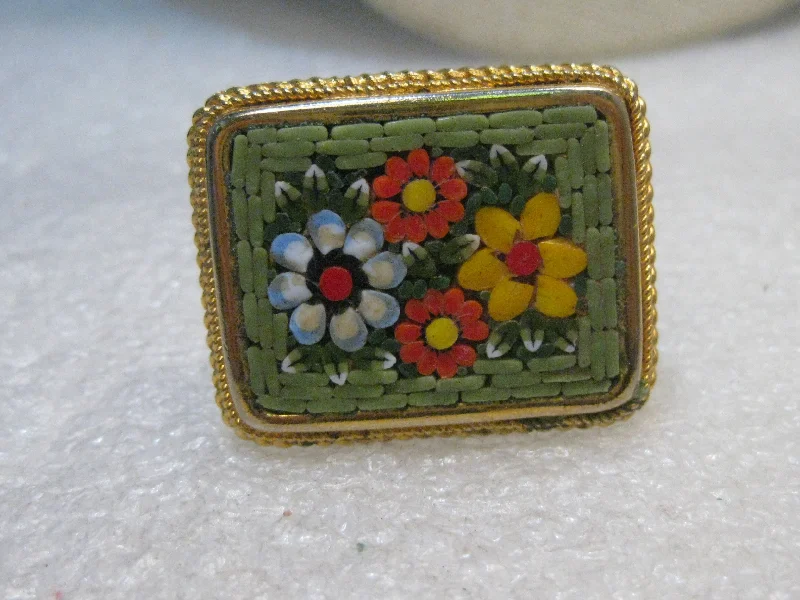 Vintage-Inspired Wedding Ring for MenVintage Micro Mosaic Ring, 1960's, Square, 1.25" X 1-1/8", Green, Adjustable, Italy