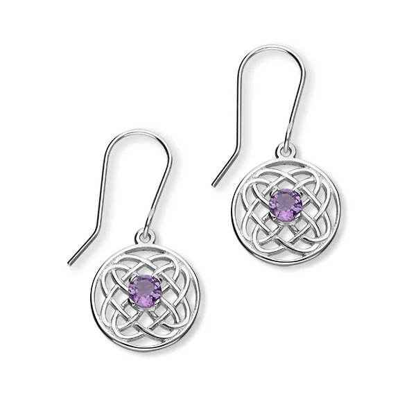 Geometric Diamond Earrings-Celtic Silver Earrings CE393 Amethyst