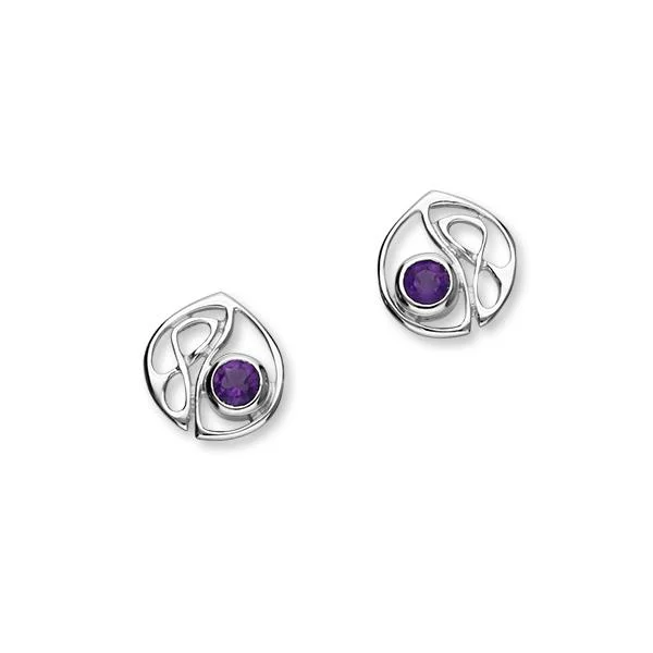 Double Drop Stud Earrings-Sterling Silver Celtic Earrings with Amethyst Stones CE143