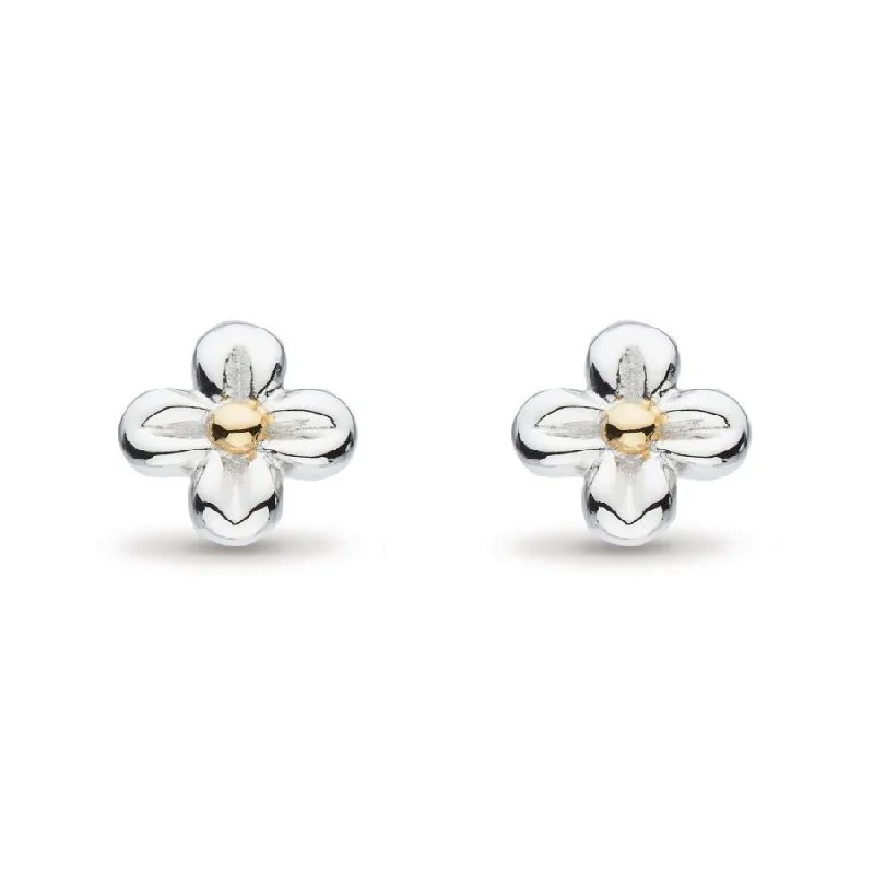 Long Pearl Earrings-Silver & Yellow Gold Plated Blossom Flyte Honey Flower Stud Earrings