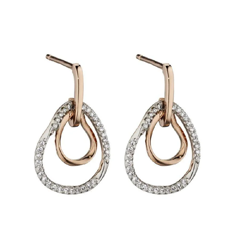 Bright Crystal Stud Earrings-9ct Rose Gold Diamond Set Organic Shape Drop Earrings