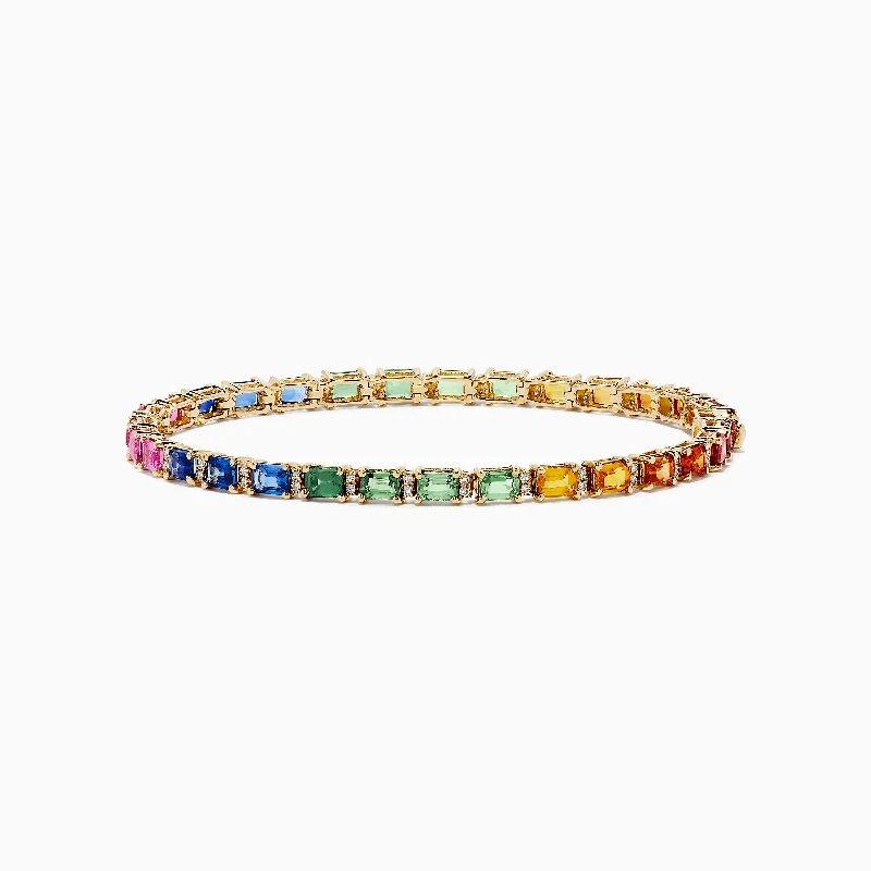 Sparkle Bracelets-Watercolors 14K Yellow Gold Multi Sapphire and Diamond Bracelet