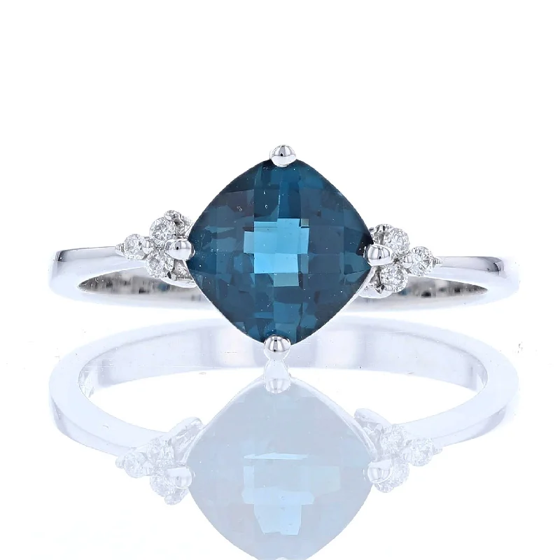 Birthstone Wedding Band for WomenCushion London Blue Topaz & Diamond Ring