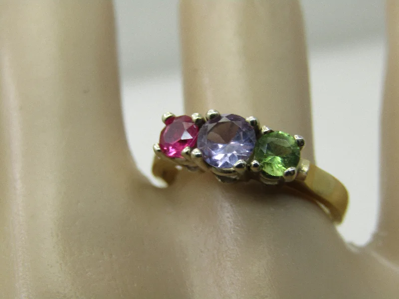 Elegant Custom Engagement Ring SetVintage 14kt Sapphire, Ruby, Tourmaline Ring, Sz. 7.5