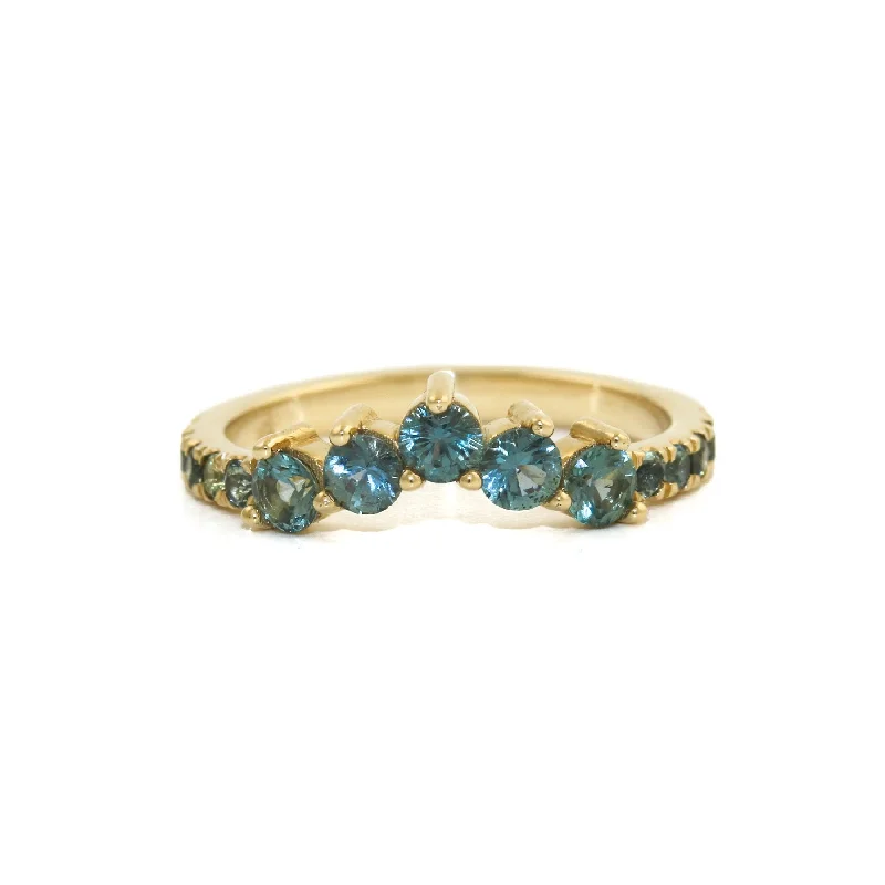 Men's Gold Wedding Band with Diamonds14K Gold Teal Sapphire Tiara Band