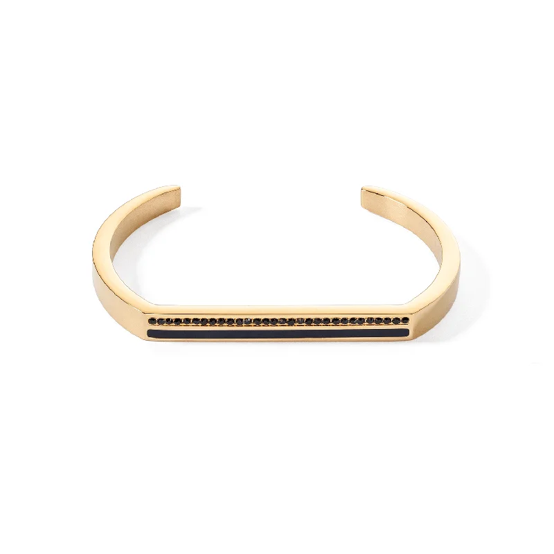 High-End Bangles-Coeur De Lion Gold and Black Crystal Square Stripes Bangle Cuff