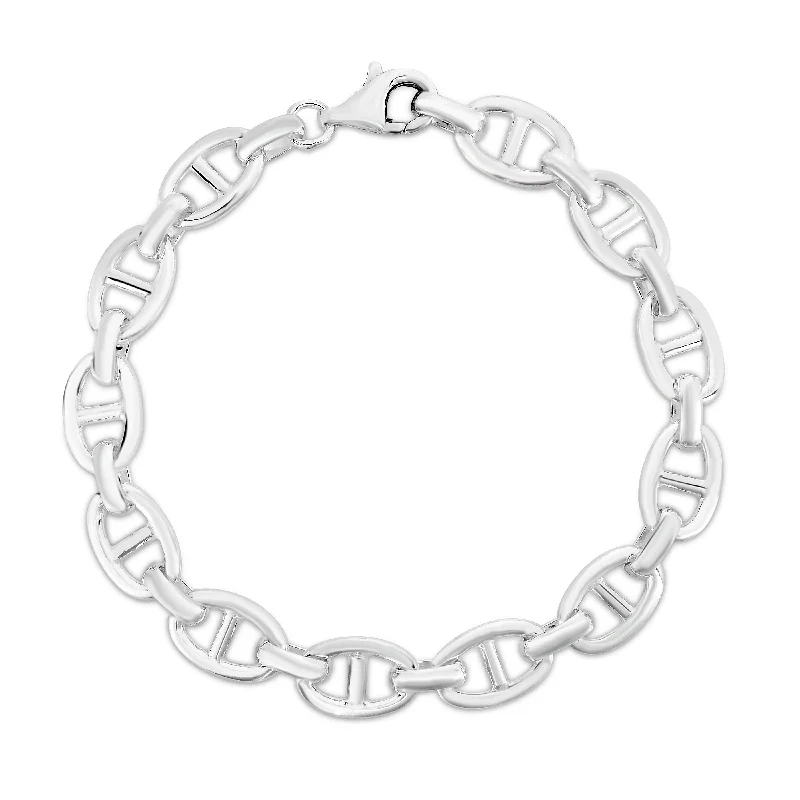 Elegant Silver Bracelets-Silver 9mm Puffed Mariner Bracelet