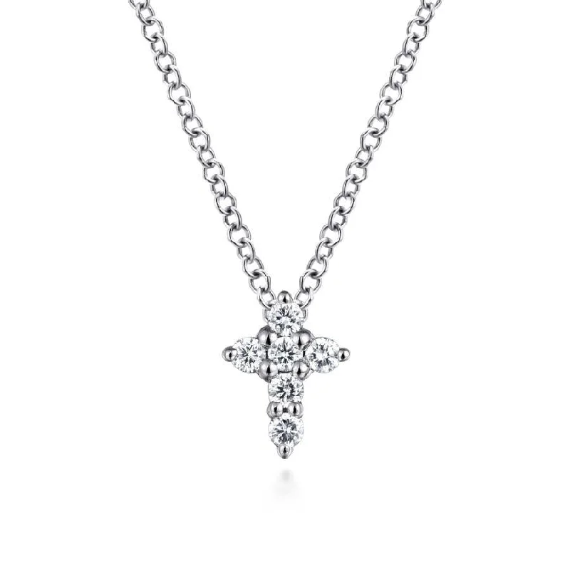 Customizable Promise Ring-Simple Chain Pendant Necklace-Gabriel & Co. - NK1370W45JJ - 14K White Gold Diamond Cross Necklace