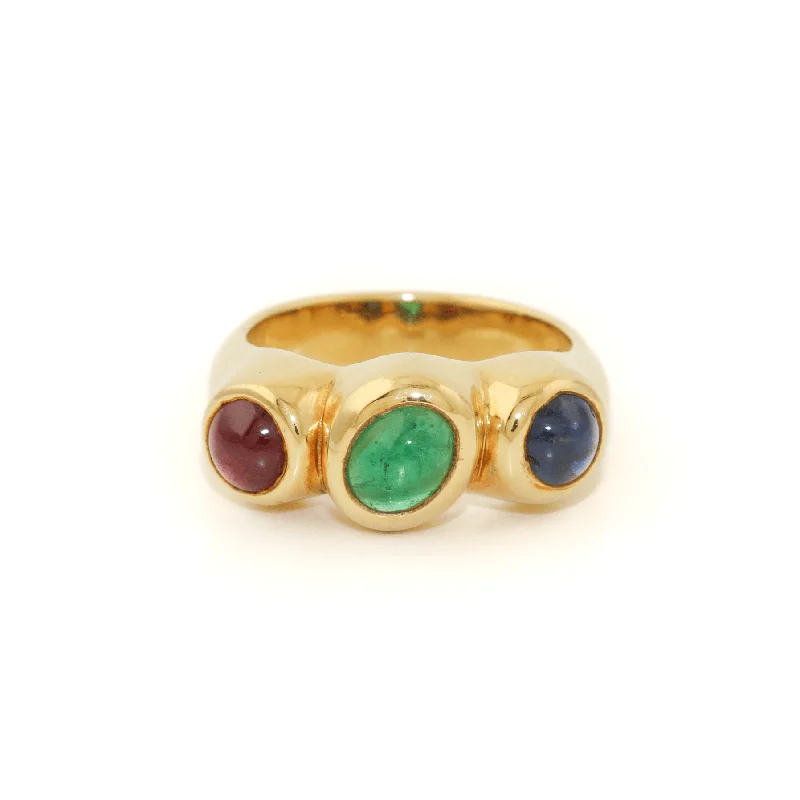 Diamond Wedding Ring Set for Men18k Gold x Vintage 8mm "R.G.B" Ruby / Emerald & Sapphire Trilogy