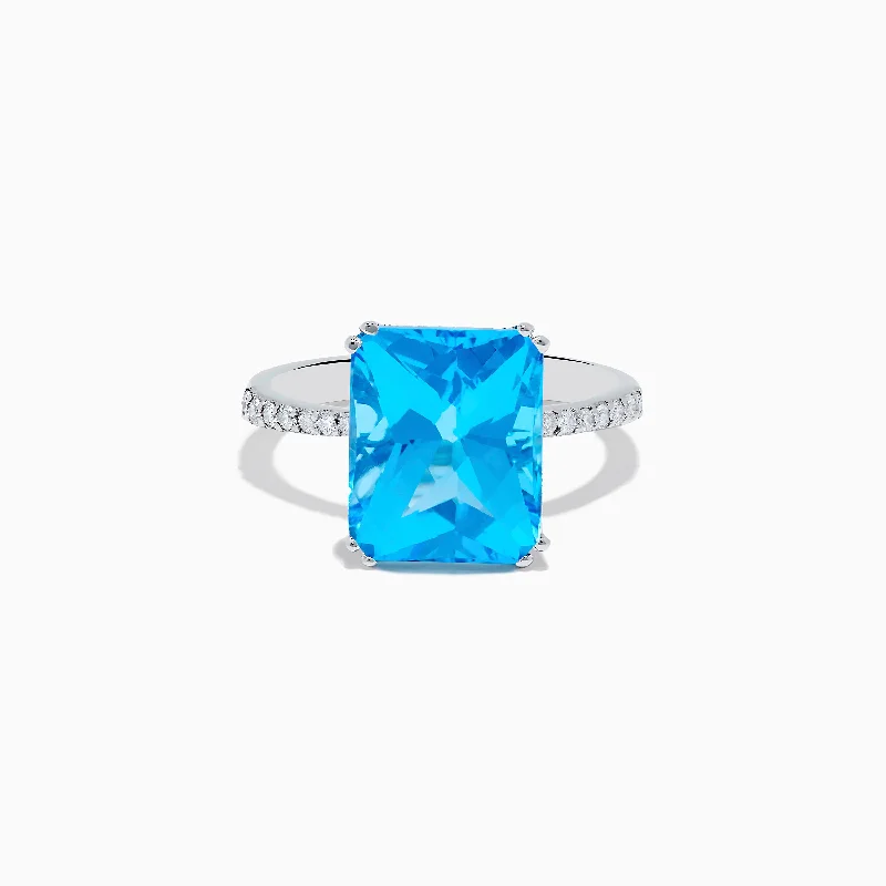 Custom Designer Wedding RingOcean Bleu 14K White Gold Blue Topaz and Diamond Ring