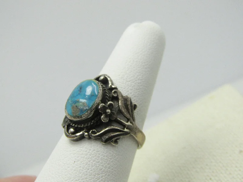 Designer Engagement Ring for MenVintage Sterling Southwestern Turquoise Scrolled Ring, Sz. 7, 4.40 Gr., 1970's