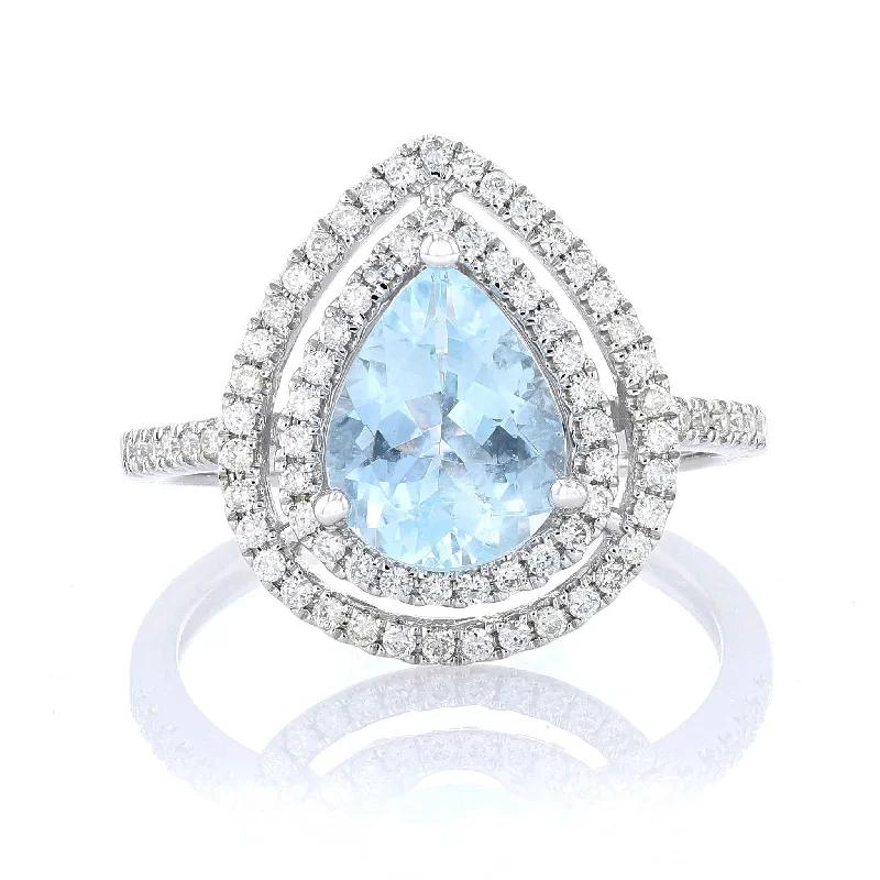 Sapphire Engagement Ring for HerAquamarine & Diamond Pear Double Halo Ring