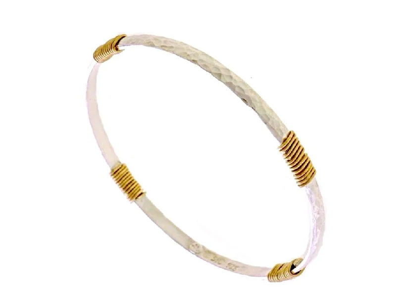 Handmade Bangles-Yaron Morhaim Silver and Gold Wired Hammered Bangle