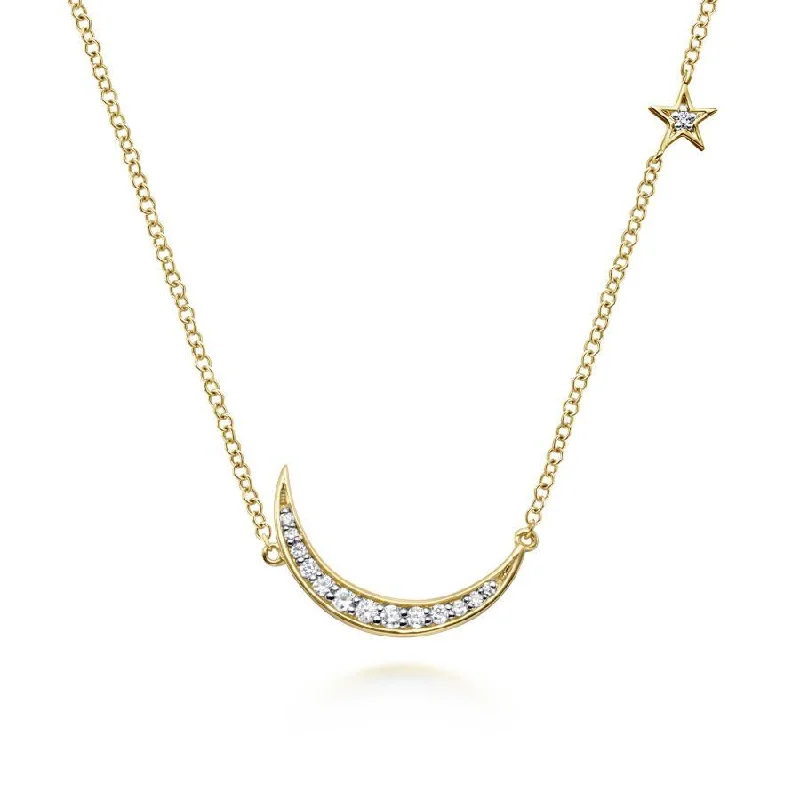 Pearl Wedding Ring-Unique Chain Necklace-Gabriel & Co. - NK5205Y45JJ - 14K Yellow Gold Crescent Moon Diamond Pendant Necklace