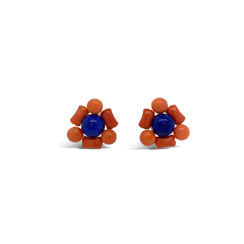 Huggie Earrings-Lapis & Coral Estate Earrings