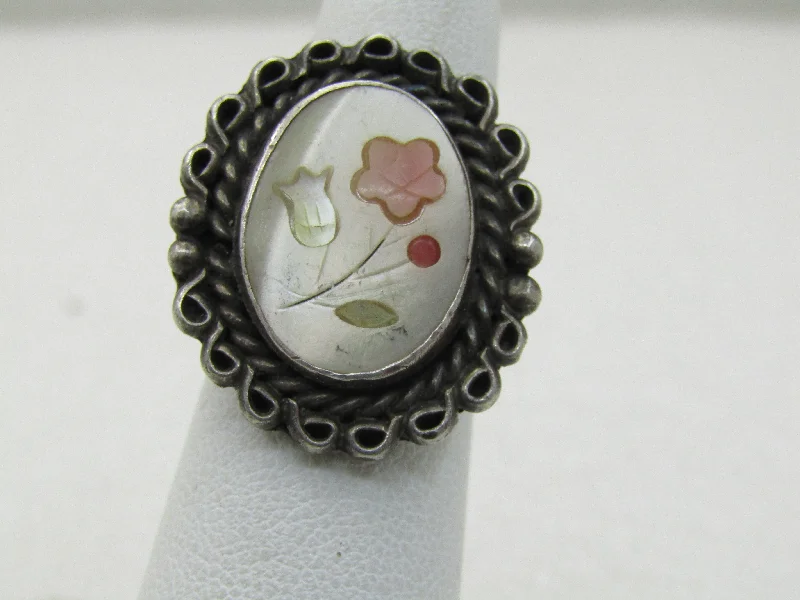 Custom Diamond Engagement Ring for CouplesVintage Sterling Southwestern Floral Inlaid MOP Ring, size 6.5, Signed J.M.