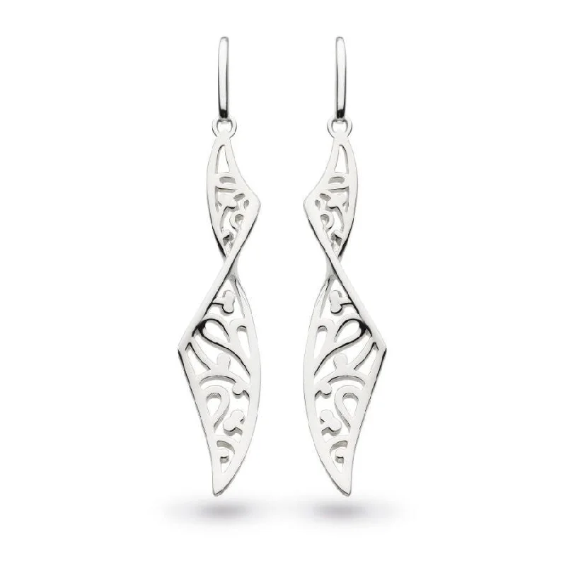 Chic Drop Hoop Earrings-Silver Blossom Flourish Twist Drop Earrings