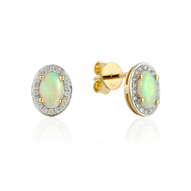 Double Hoop Drop Earrings-18ct Gold yellow gold oval opal and diamond halo claw set cluster stud earrings