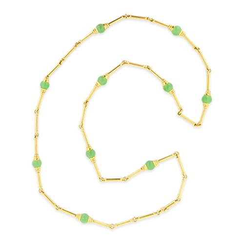 Custom Diamond Ring Set for Women-Long Chain Necklace-Gold & green Bead Estate Necklace