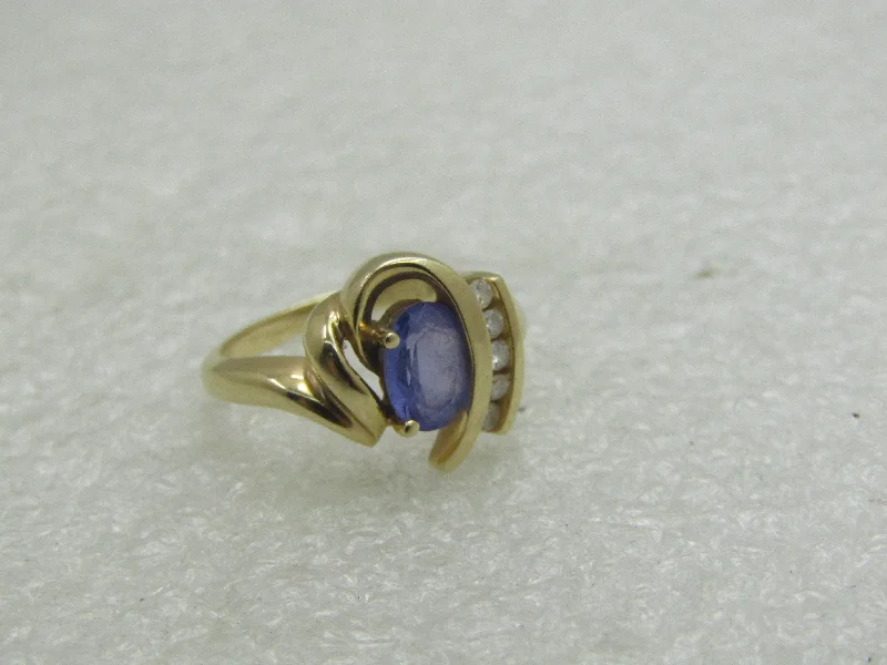 Men's Gold Engagement Ring with Customization18kt Tanzanite Diamond ring, Sz. 5.5, Art Deco to Mod Themed, Signed SGS,